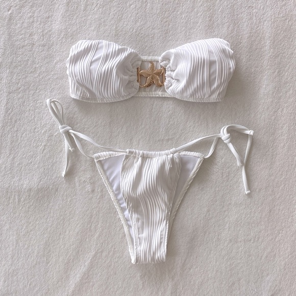 White and gold strapless Bikini - Picture 1 of 3